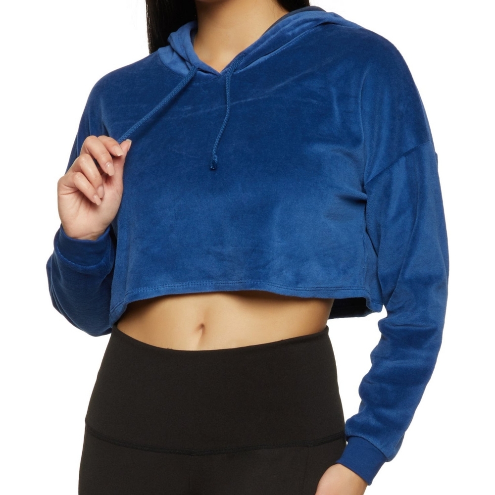 NWOT Royal Blue Velour Cropped Hoodie